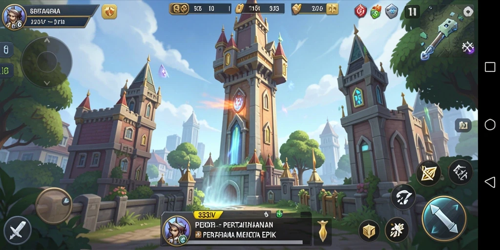 Screenshot gameplay 333V menunjukkan aksi menara pertahanan yang intens.