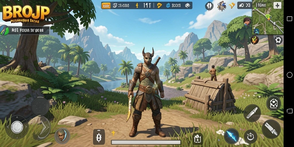 Screenshot menunjukkan pemain menjelajahi dunia terbuka yang luas.