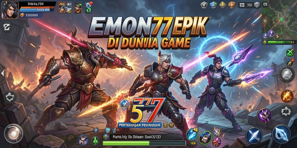 Screenshot utama EMON777 menampilkan aksi pertarungan yang menegangkan.