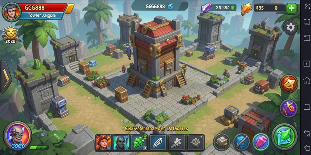 Screenshot GGG888 menampilkan aksi seru permainan Tower Defense.